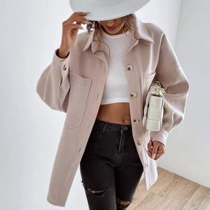 SHEIN Shacket pocket patched coat